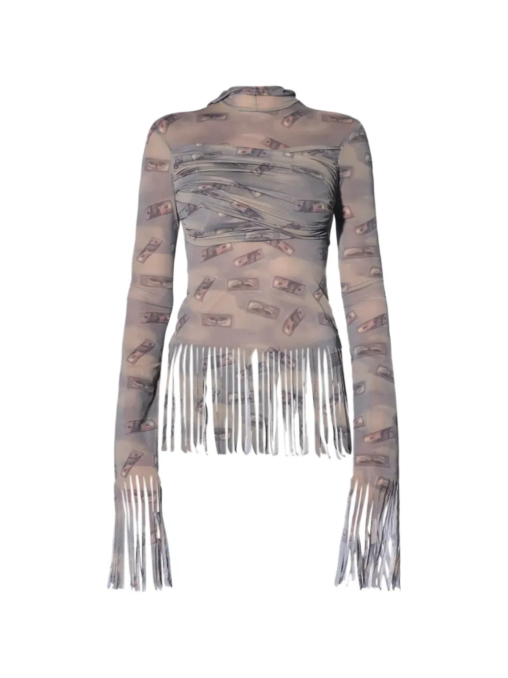AVAVAV banknote-print fringed blouse - Toni neutri