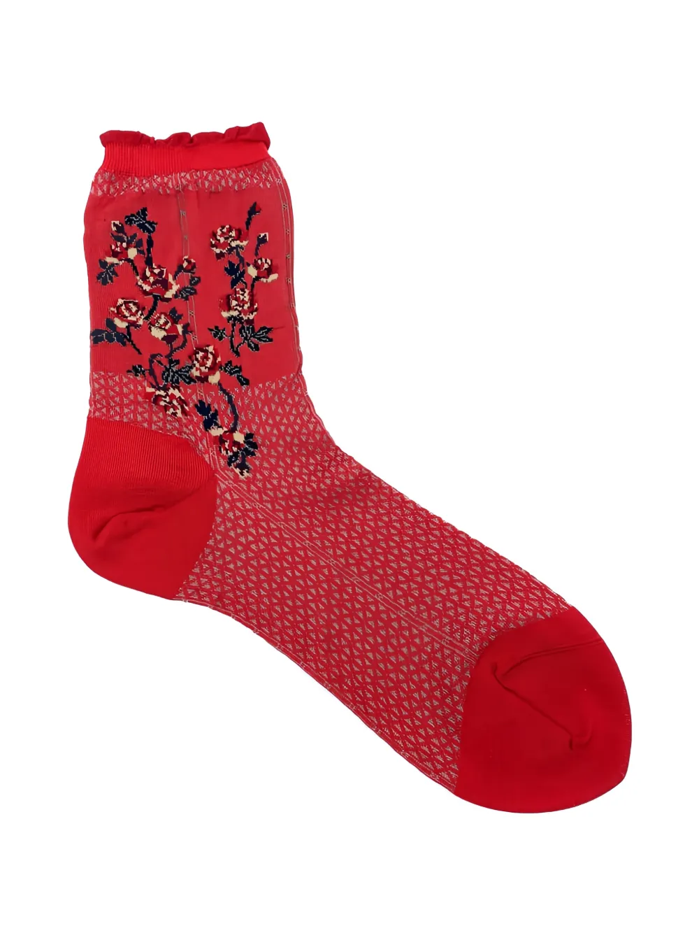 Antipast floral-embroidered ruffled socks - Rosso