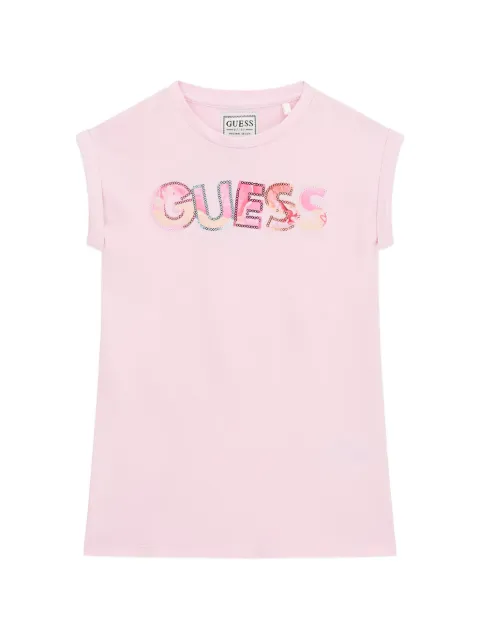 guess kids sequin-embellished logo-print dress