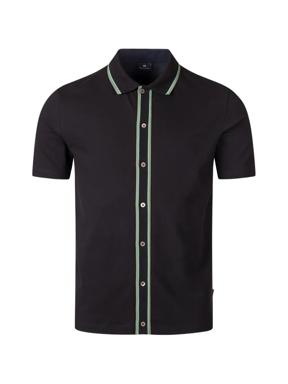 Paul Smith stripe-trim button-through polo shirt - Schwarz
