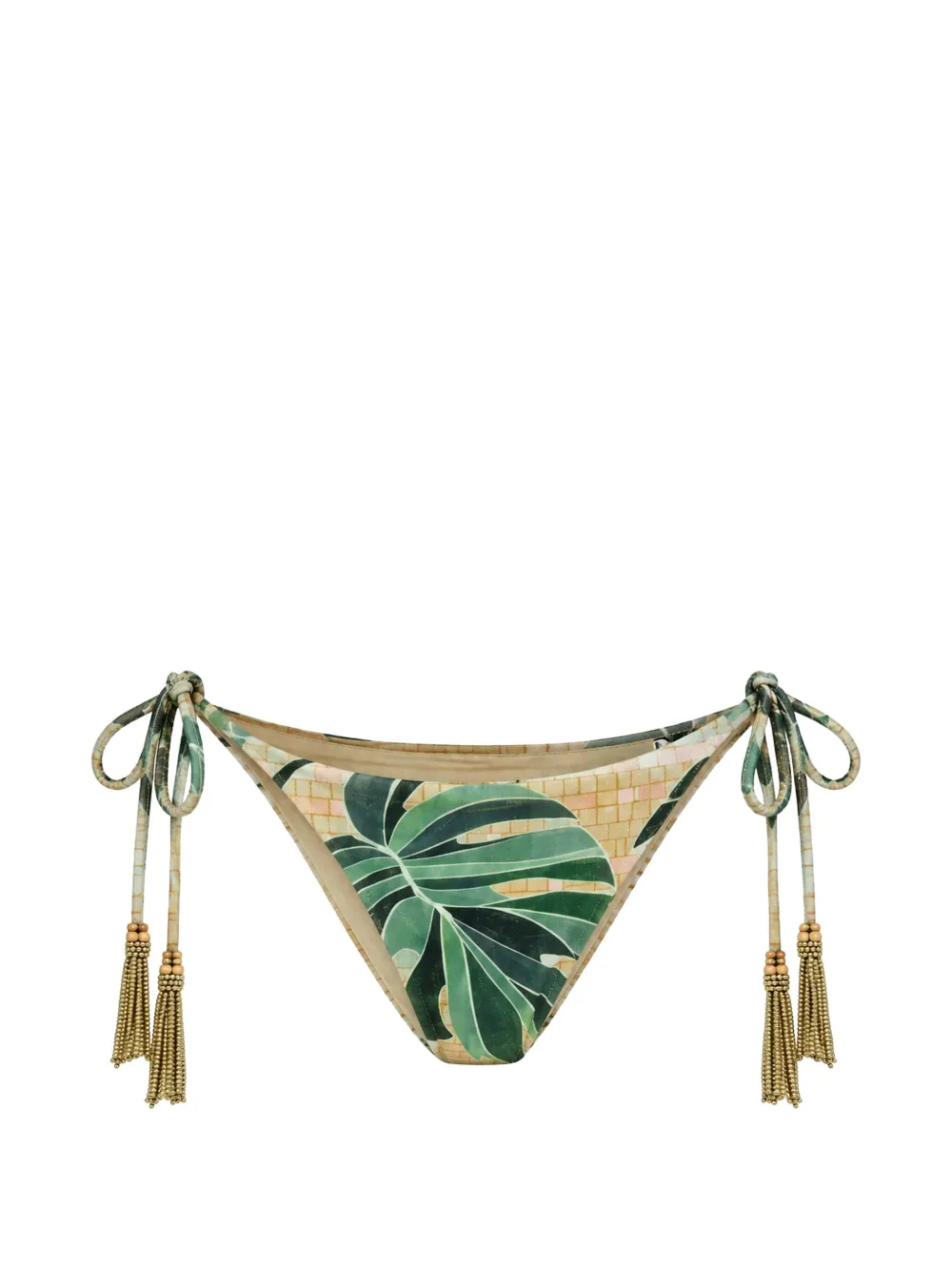 FARM Rio tassel-detail leaf-print bikini bottoms - Toni neutri