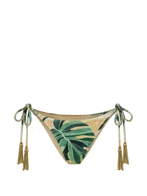 FARM Rio tassel-detail leaf-print bikini bottoms