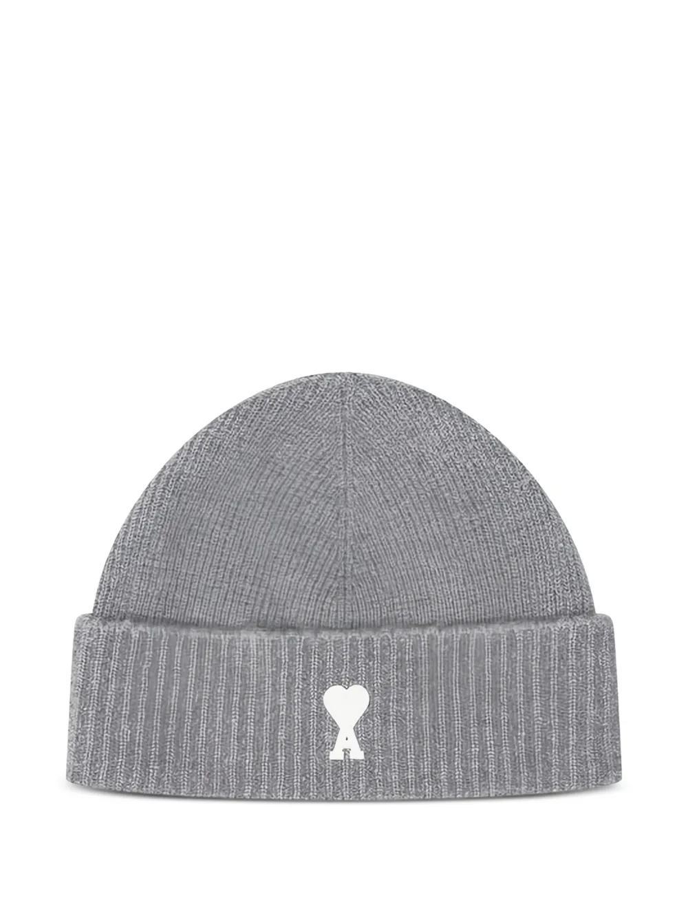 AMI Paris grey alpaca beanie with Ami de Coeur · OS
