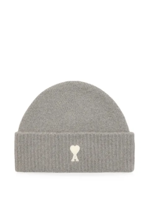 AMI Paris grey alpaca beanie with Ami de Coeur