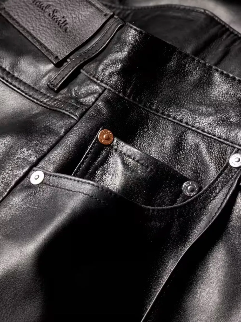Paul Smith Black Barrel-leg Leather Trousers, view 4