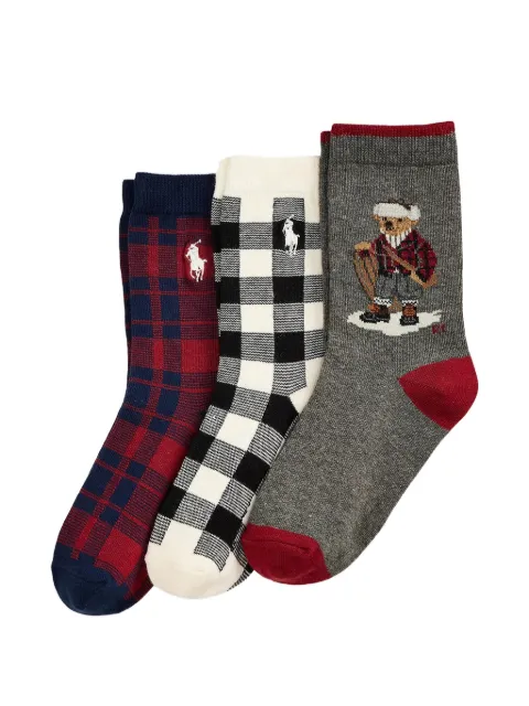 POLO RALPH LAUREN KIDS Kit 3 pares de meias Polo Bear xadrez