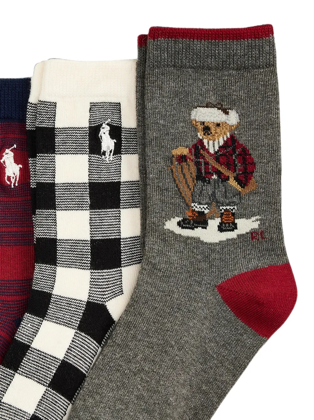 POLO RALPH LAUREN KIDS Drie paar Polo Bear geruite sokken Grijs