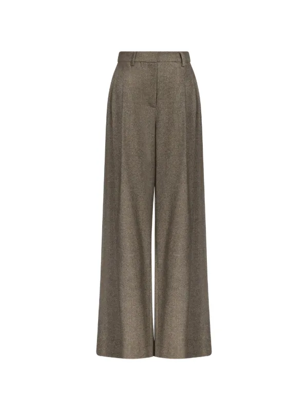 Twp Herringbone Pleated Trousers in Brown