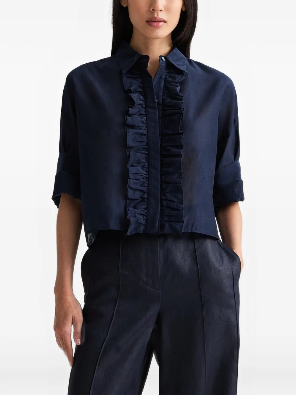TWP Next Ex ruffle-trimmed cropped shirt
