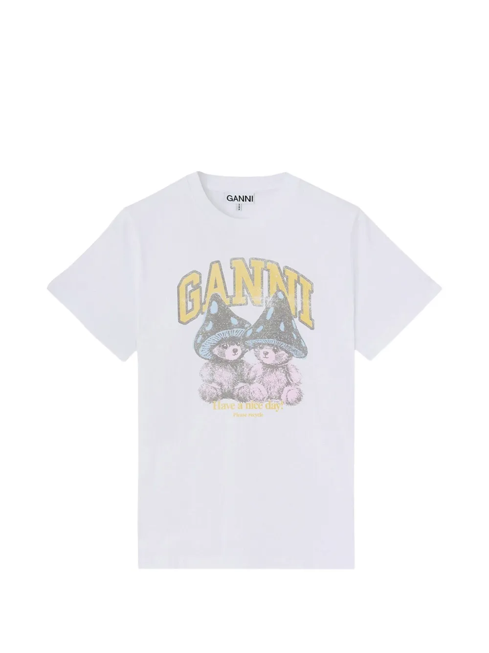 GANNI T-shirt with Mushroom Teddy - Bianco