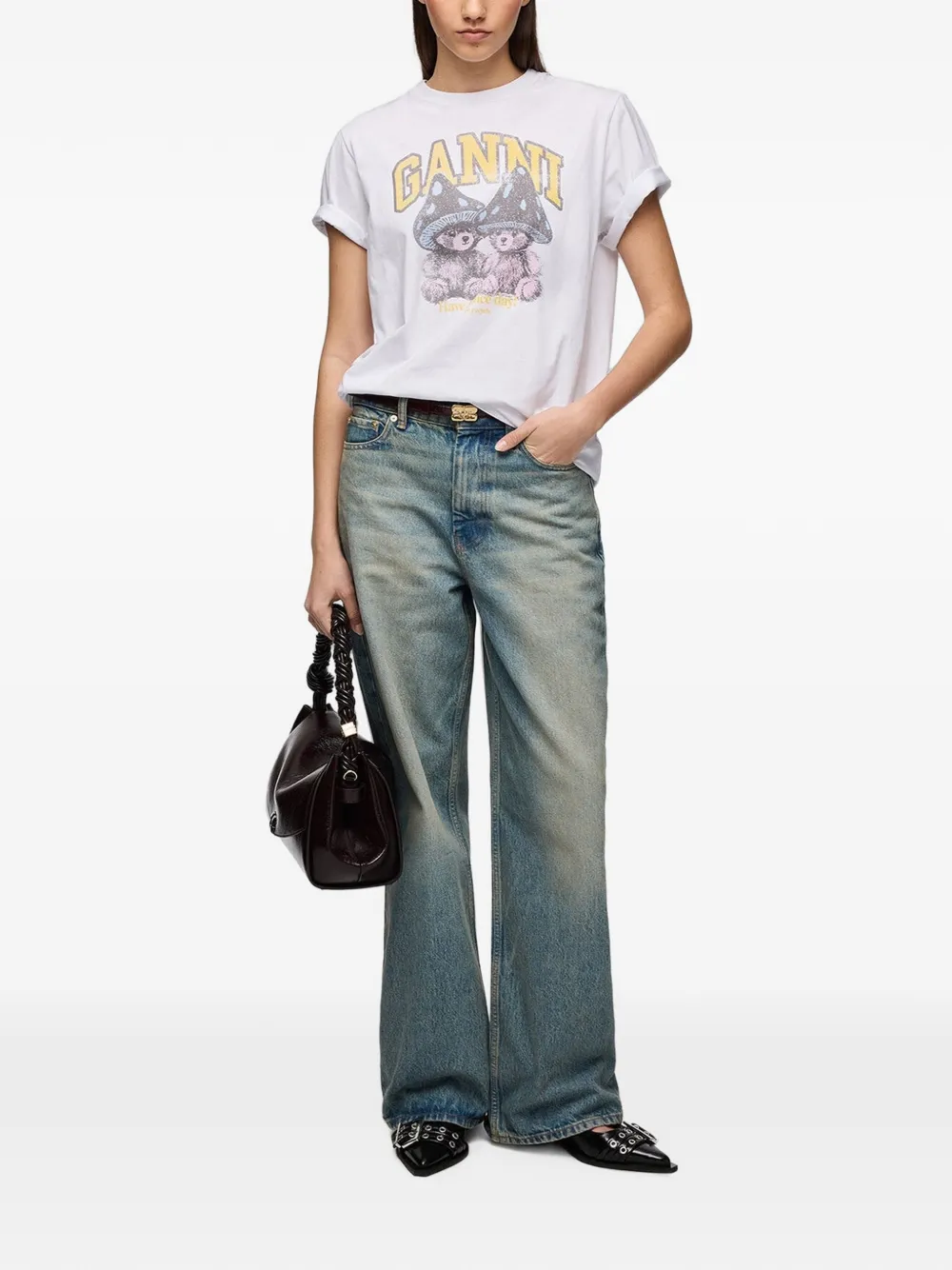 GANNI T-shirt met Mushroom Teddy Wit