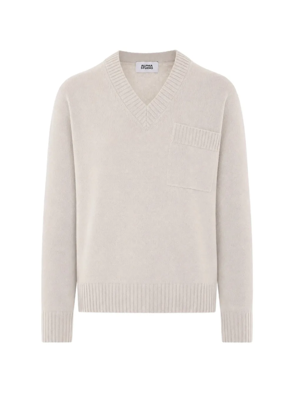 Alpha Studio V-neck Chest-pocket Sweater In Neutral