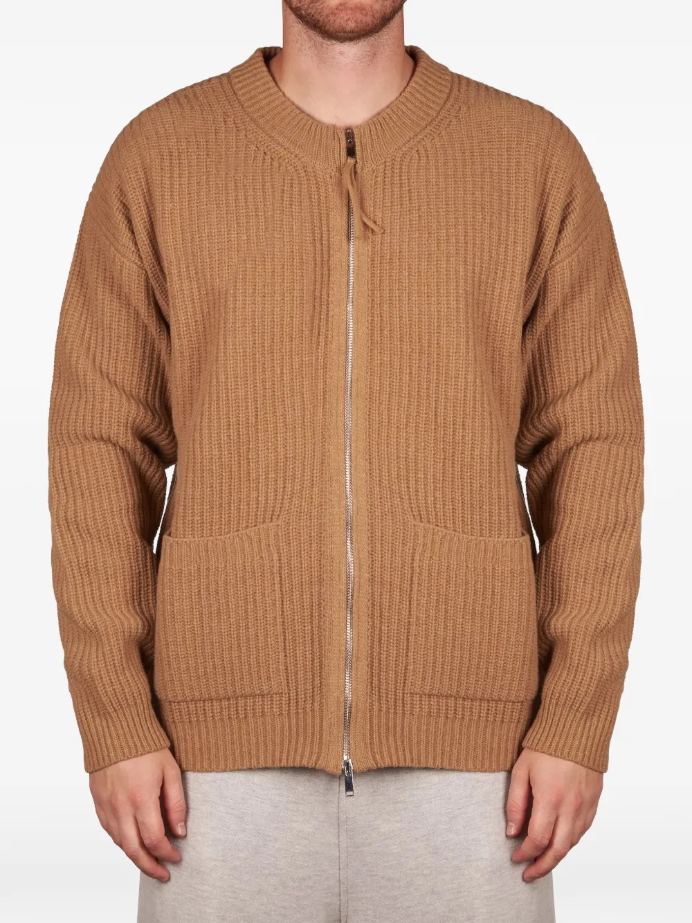 ALPHA STUDIO ribbed-knit zip-up cardigan - Marrone