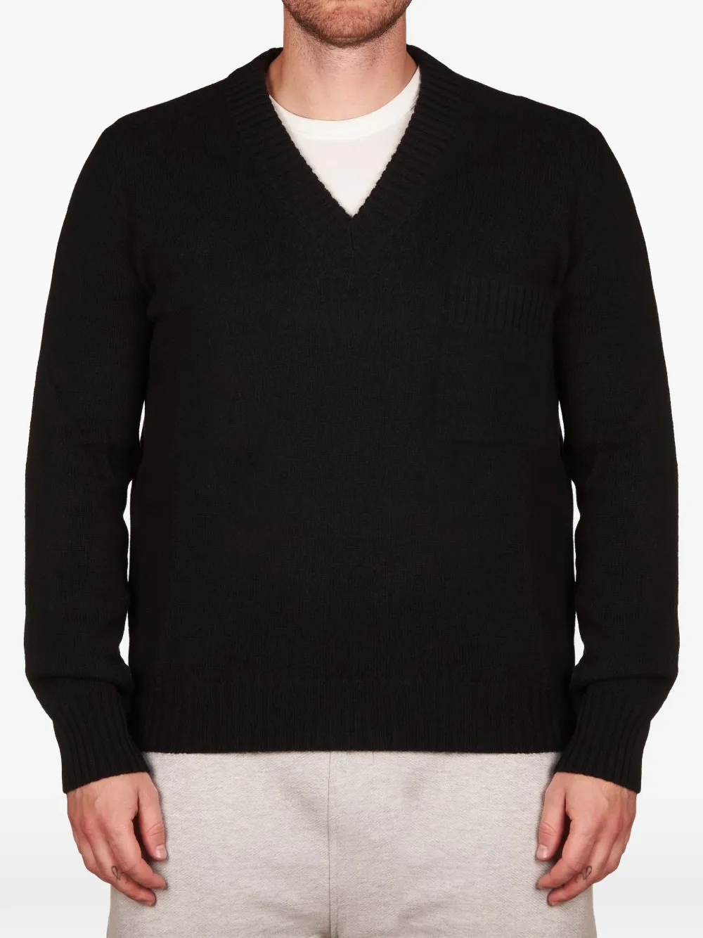 ALPHA STUDIO V-neck pocket sweater - Nero