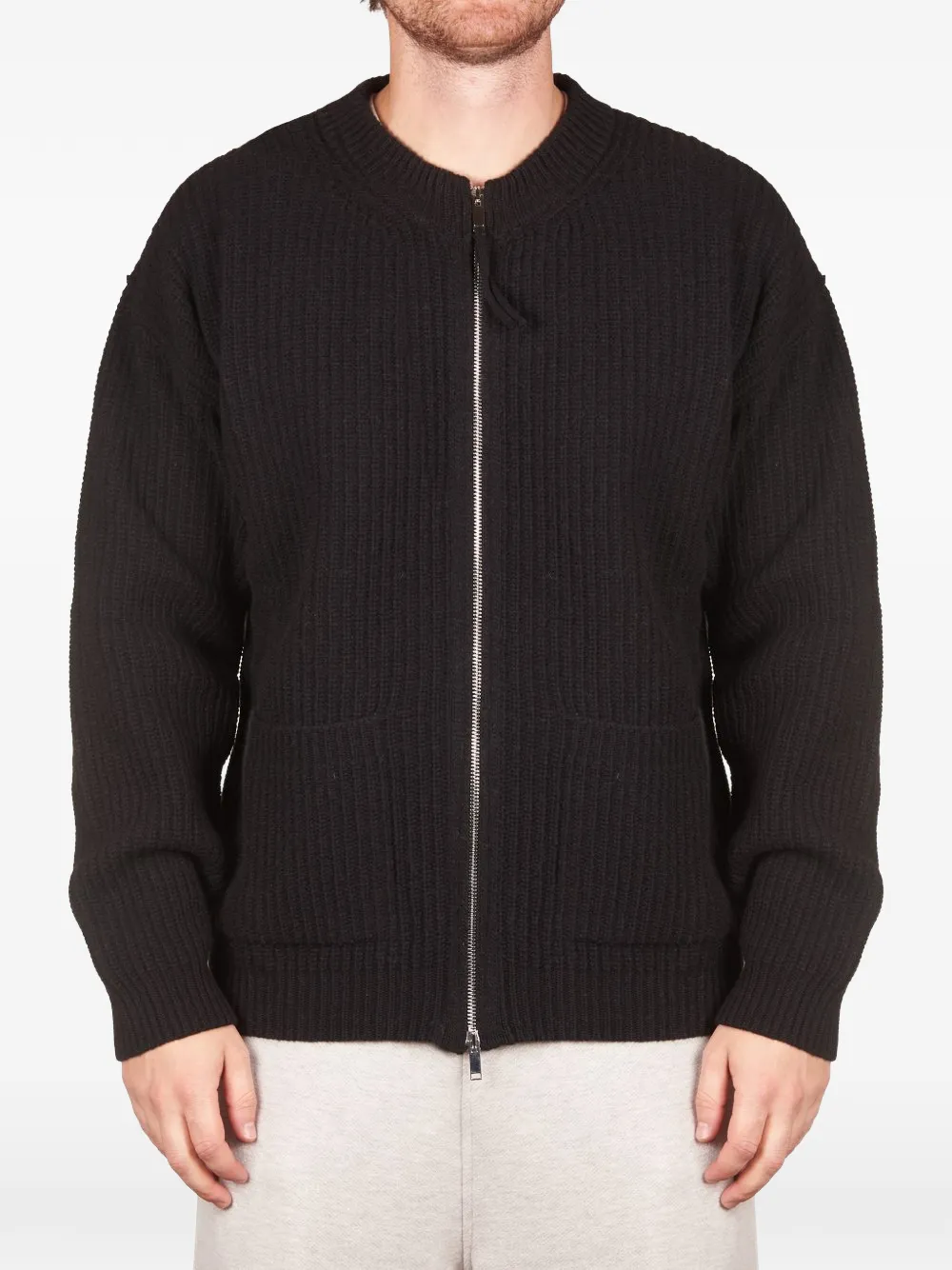 ALPHA STUDIO ribbed-knit zip-up sweater - Nero