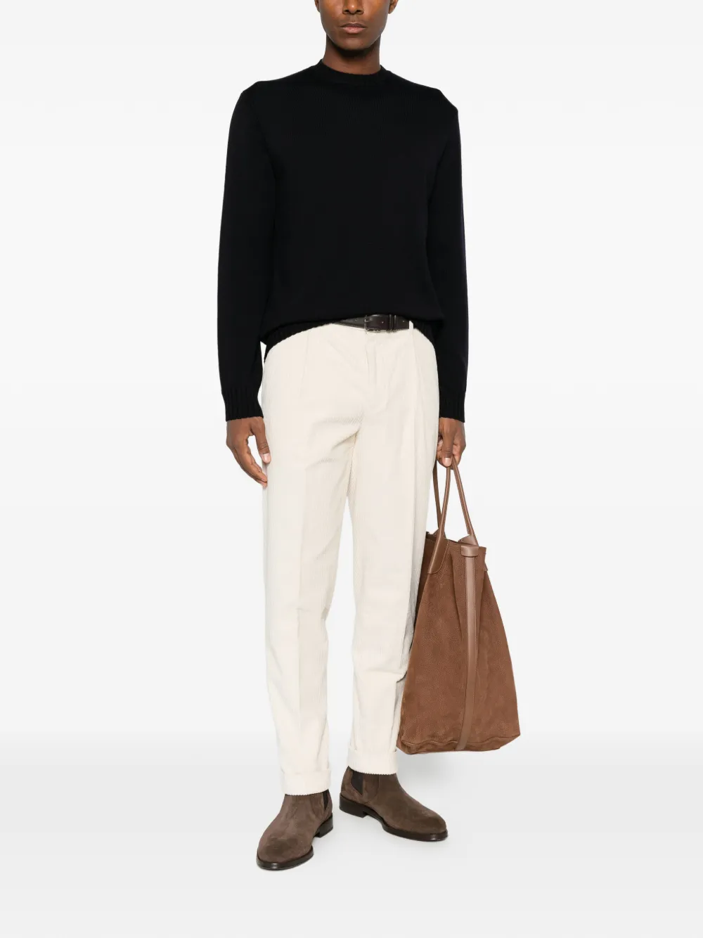 Heritage ribbed-knit crew-neck sweater Zwart
