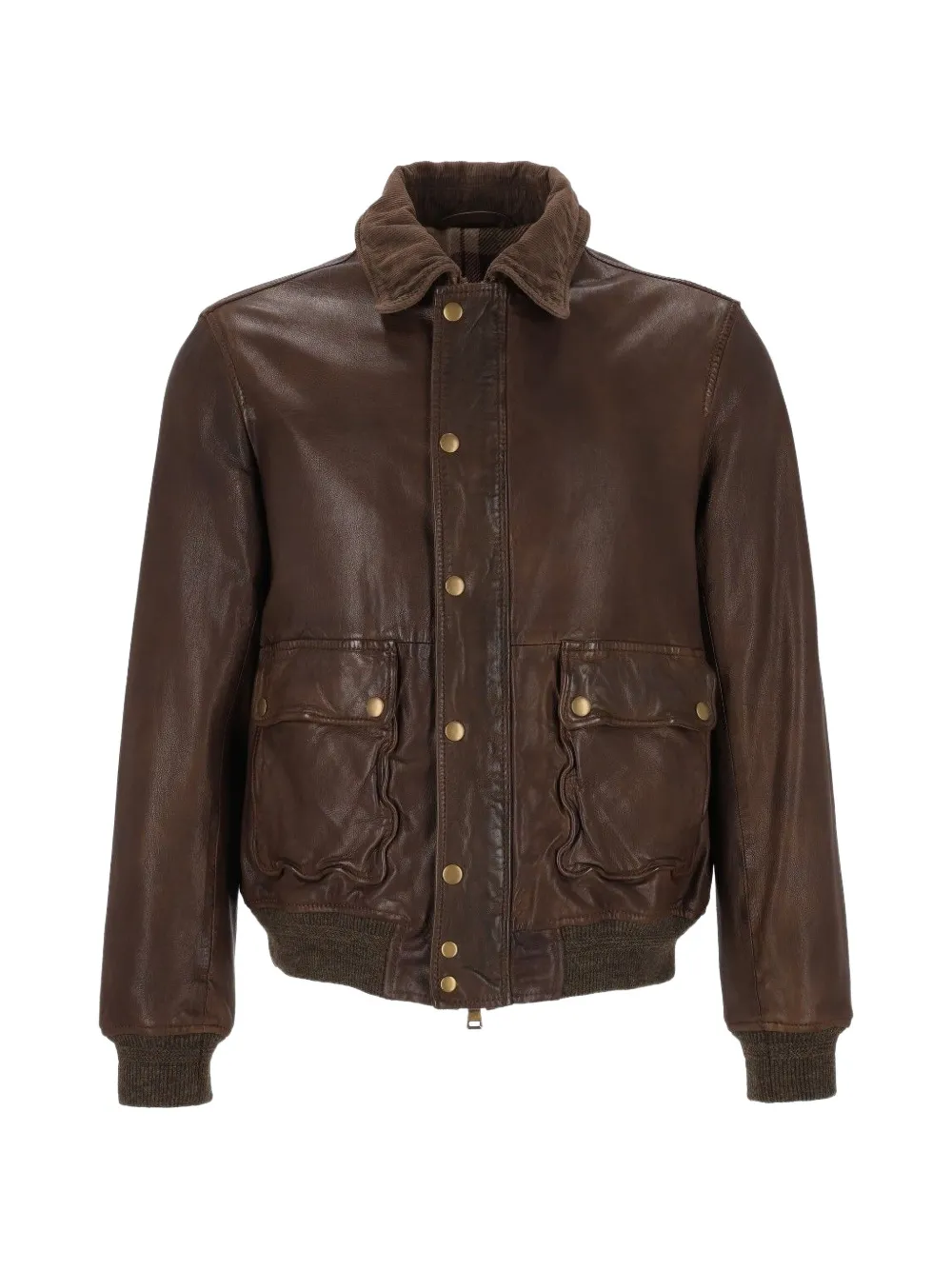 Al Duca D’Aosta 1902 grainy leather bomber jacket - Braun