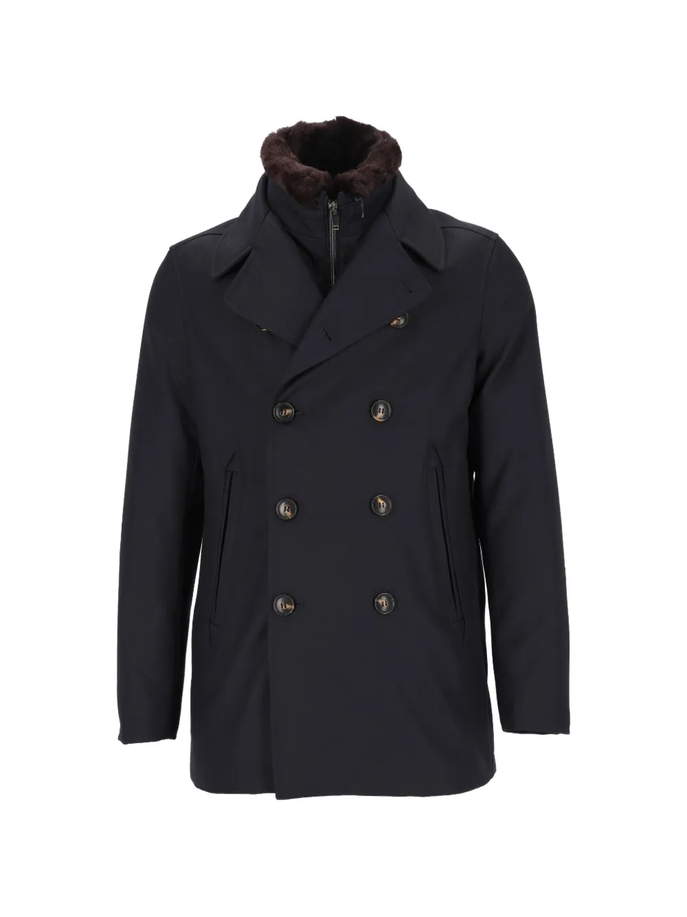 Al Duca D’Aosta 1902 double-breasted fur-collar peacoat - Blau