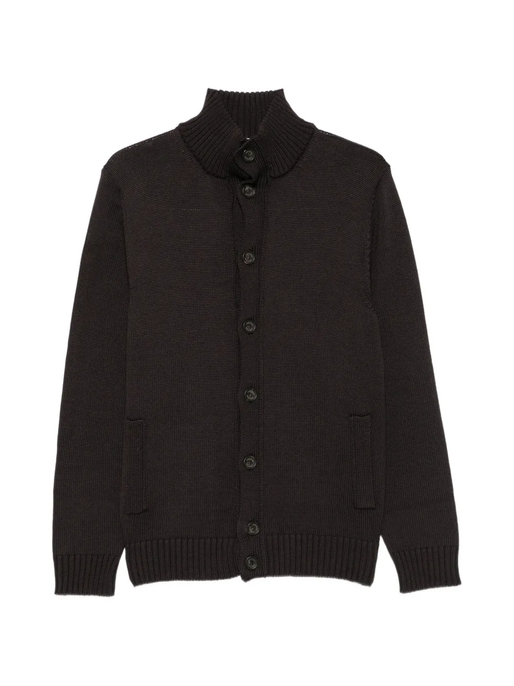 Heritage button-up funnel-neck cardigan - Brown