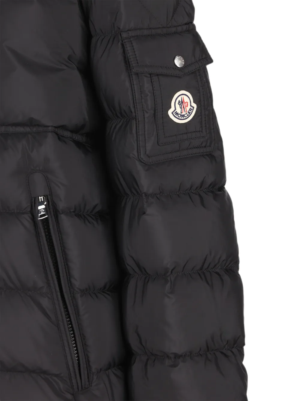 Moncler Enfant New Byron gewatteerde jas met afwerking van imitatiebont Zwart