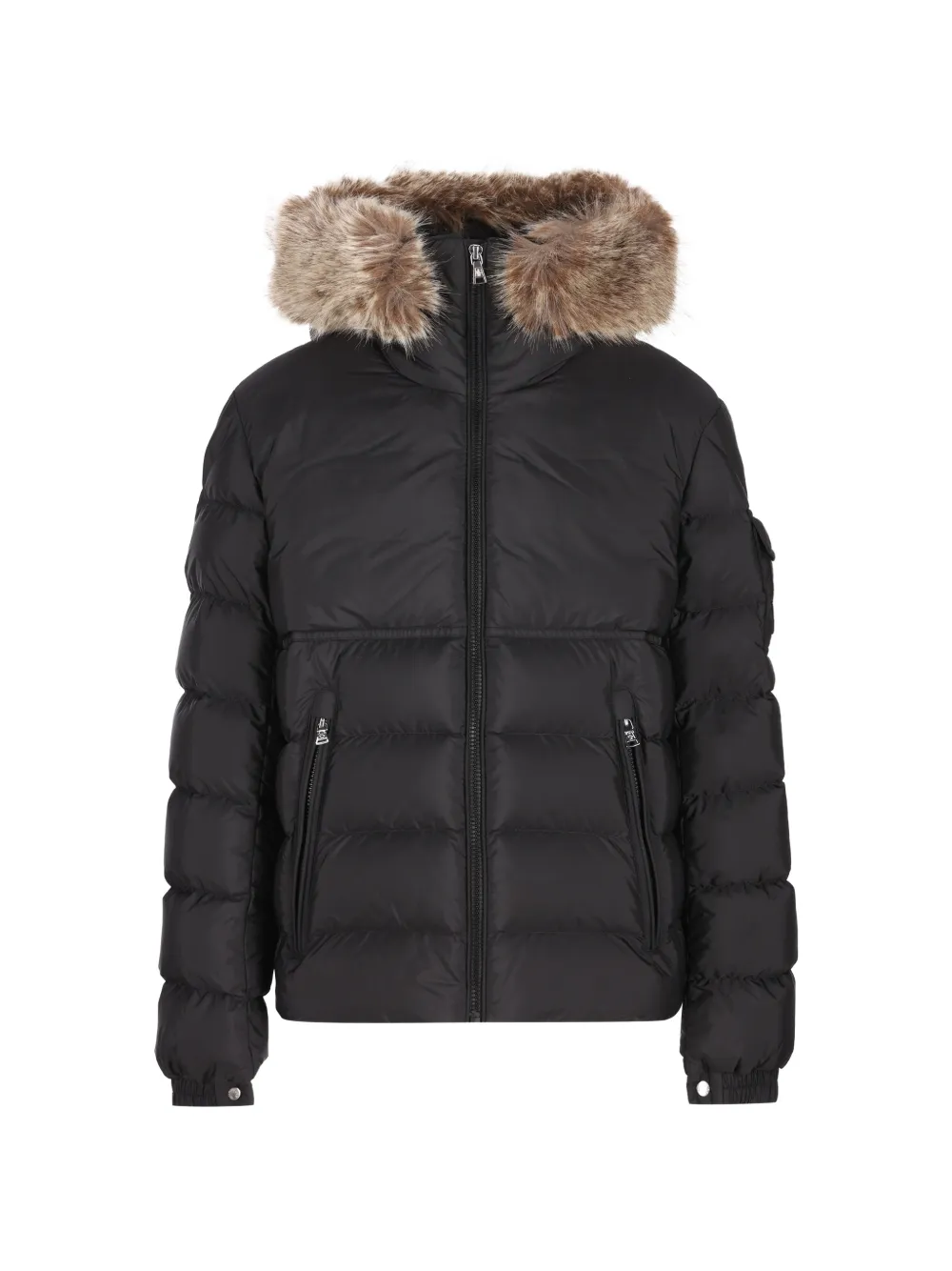 Moncler Enfant New Byron gewatteerde jas met afwerking van imitatiebont Zwart