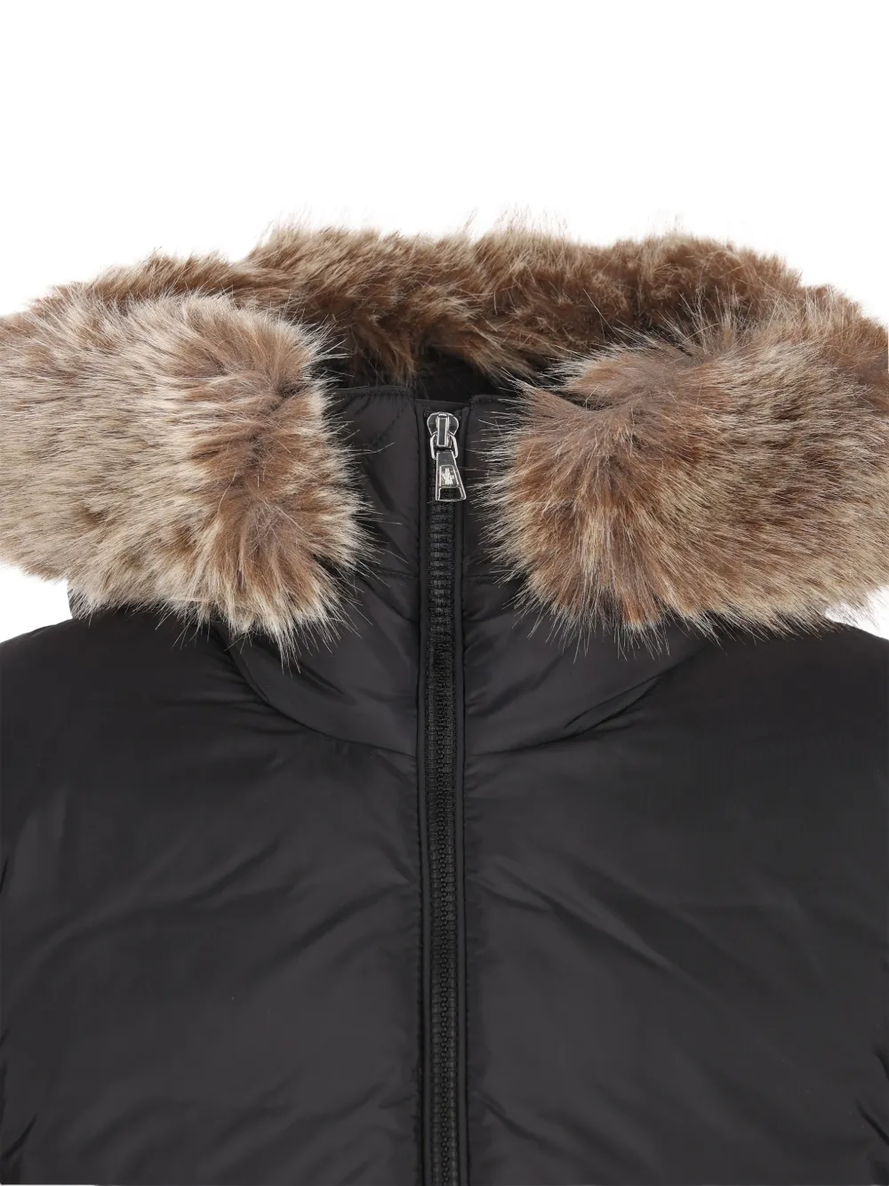 Moncler Enfant New Byron gewatteerde jas met afwerking van imitatiebont Zwart