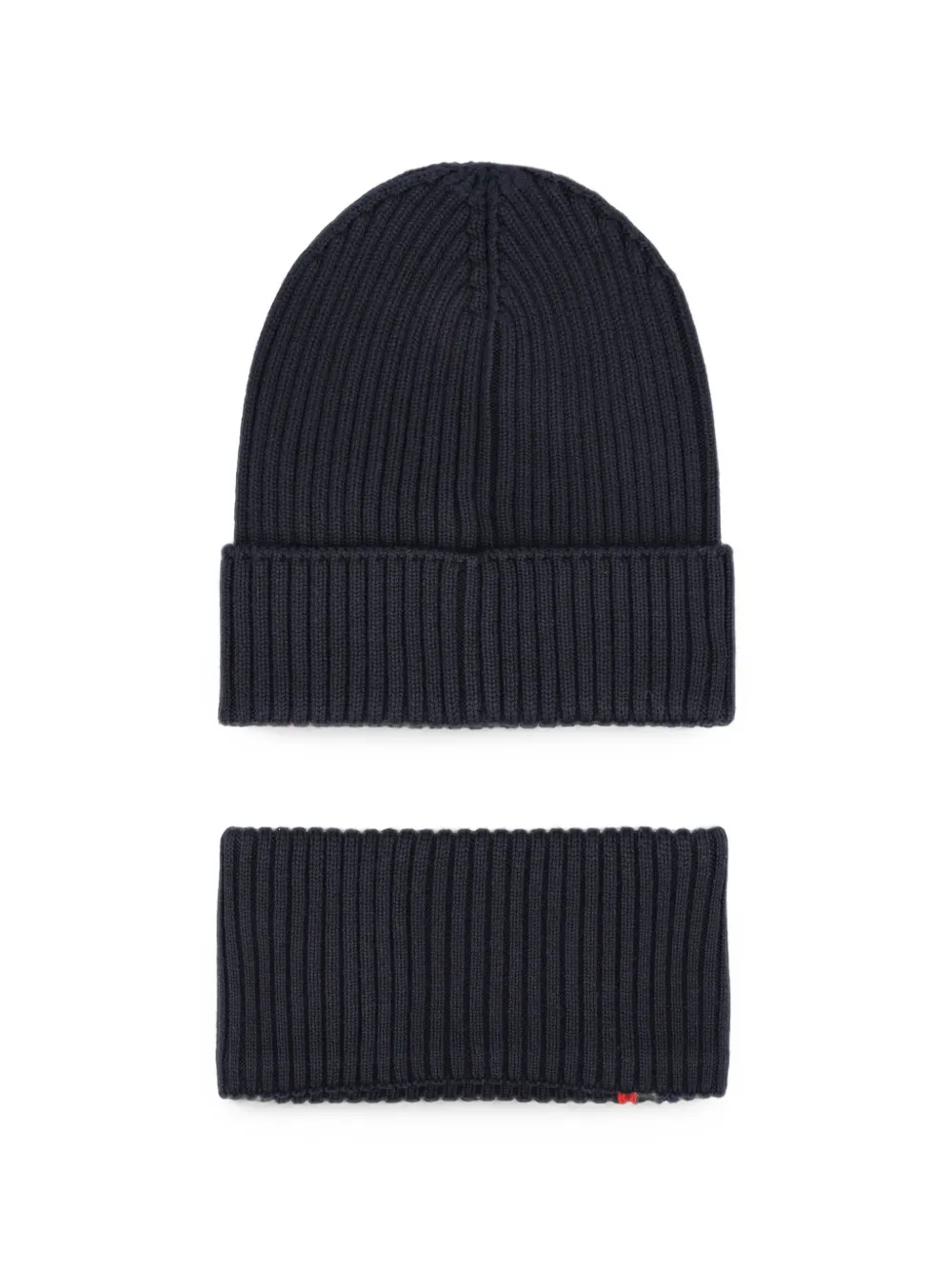 Moncler Enfant Ribgebreide muts en sjaal met logopatch Blauw