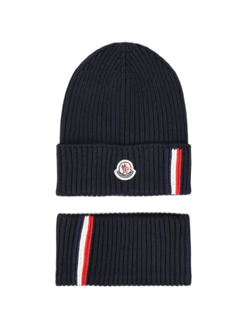 Moncler Enfant logo-patch ribbed-knit set beanie hat and scarf