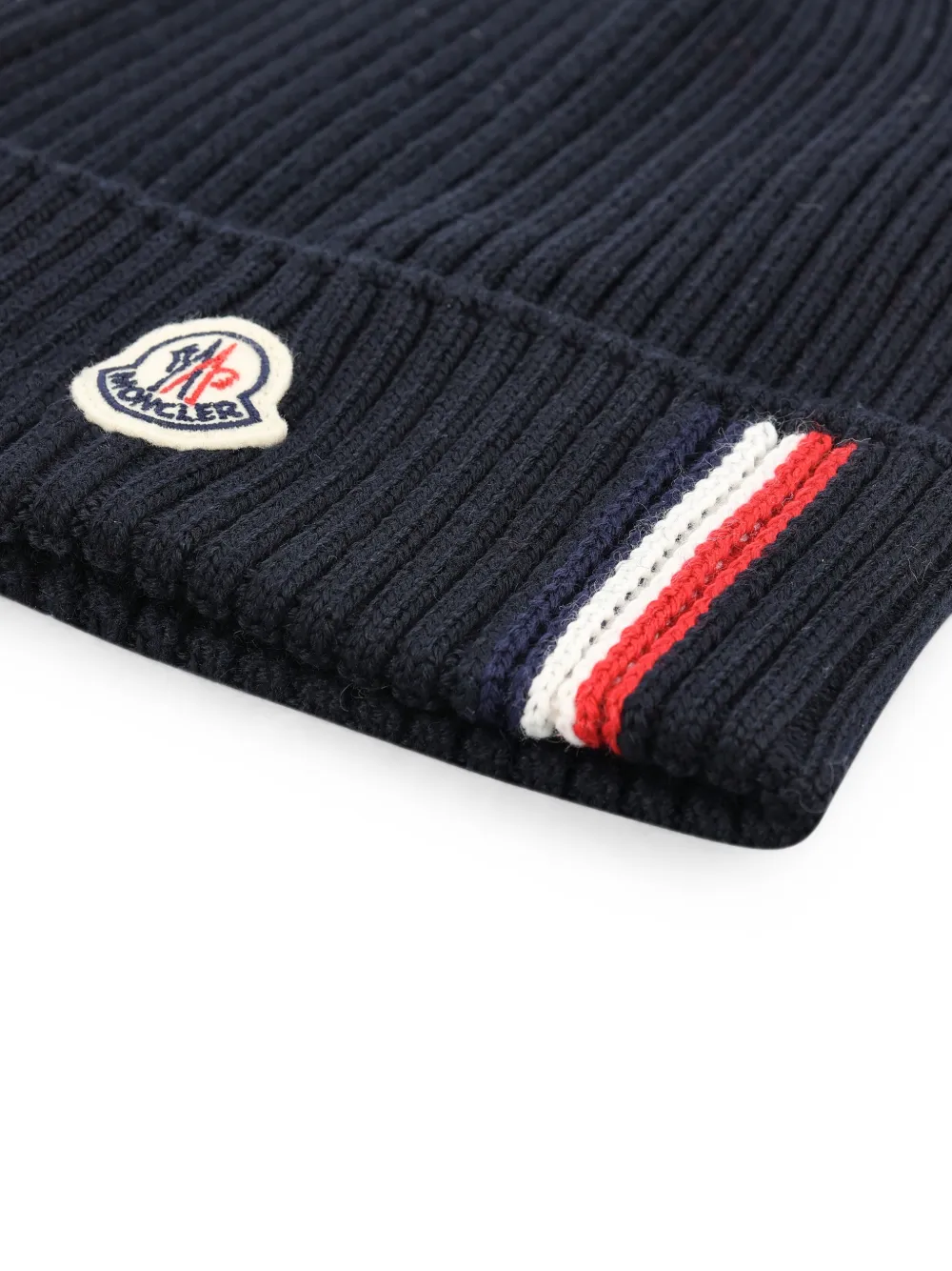 Moncler Enfant Ribgebreide muts en sjaal met logopatch Blauw