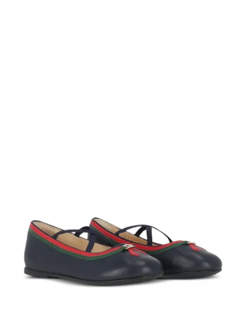 Gucci Kids Web-stripe leather ballet flats