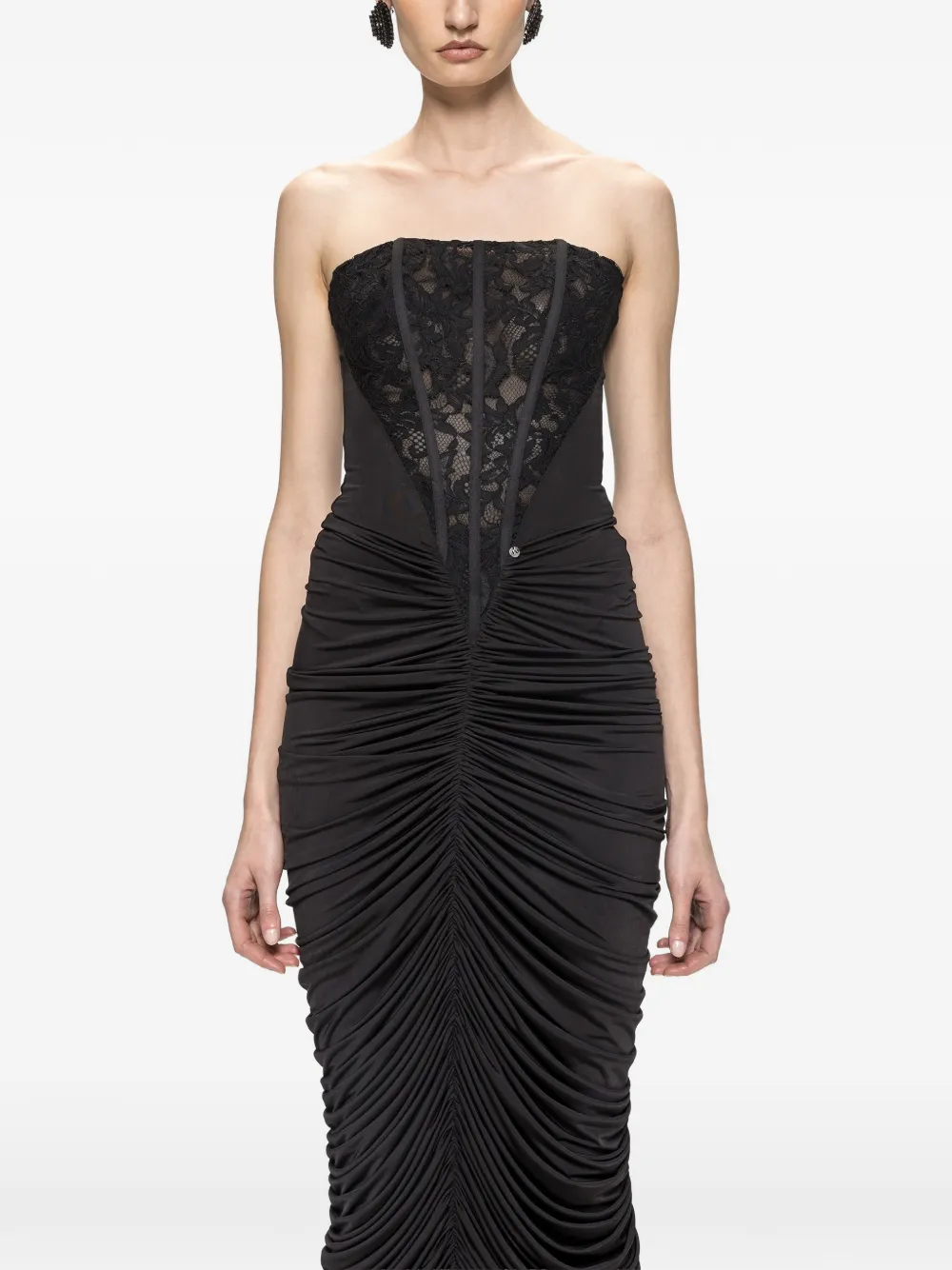 NISSA ruched bodycon corset dress - Schwarz