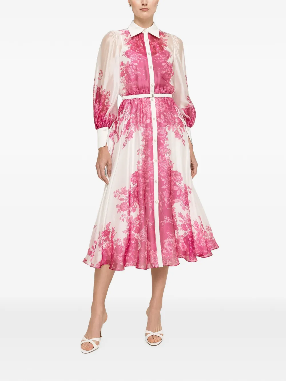 NISSA Organza midi-jurk met print Wit