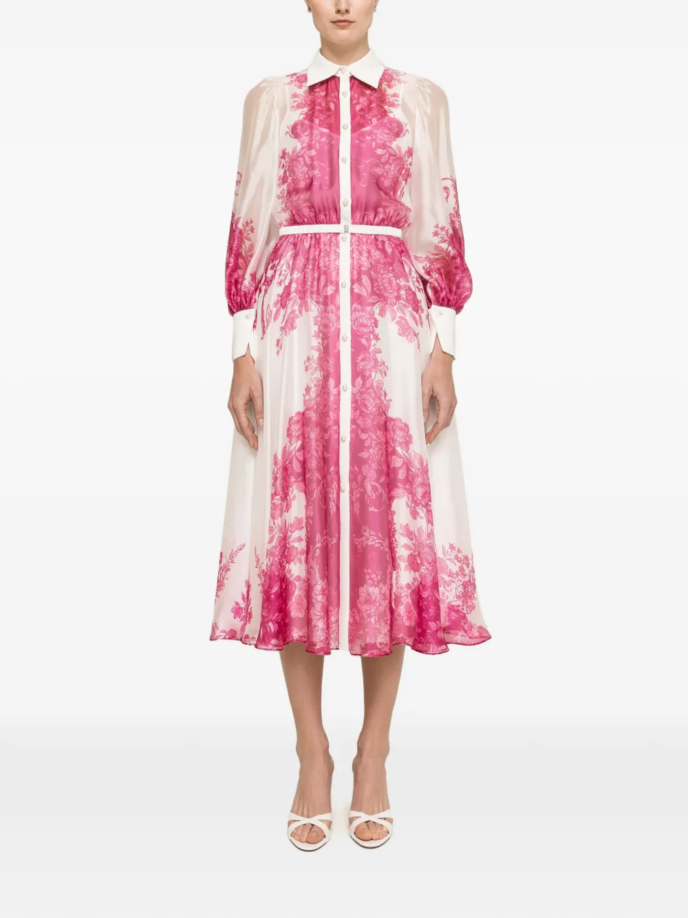 NISSA Organza midi-jurk met print Wit