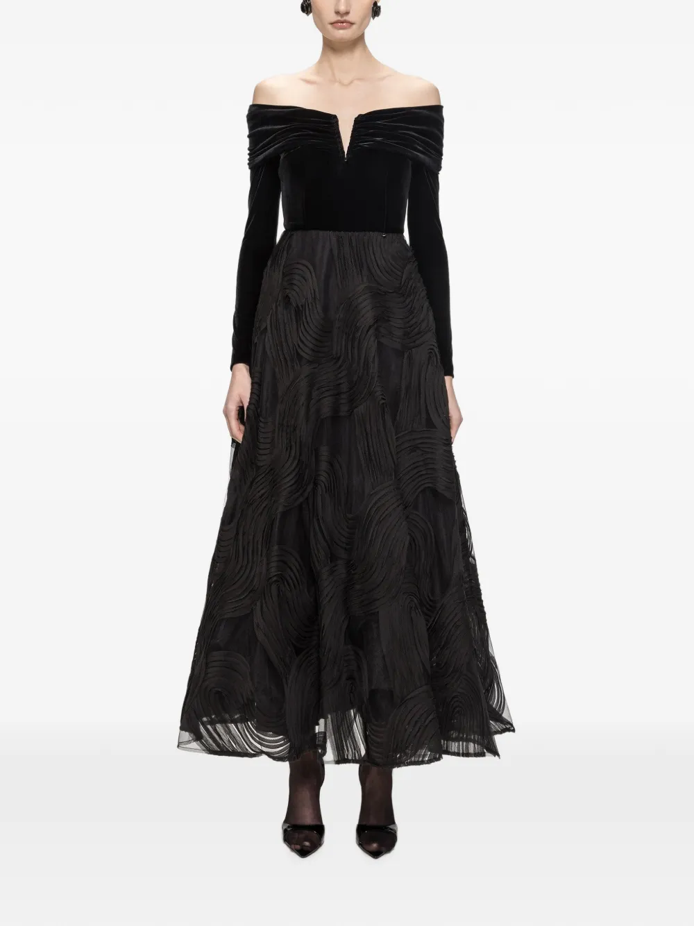 NISSA velvet and tulle dress - Nero