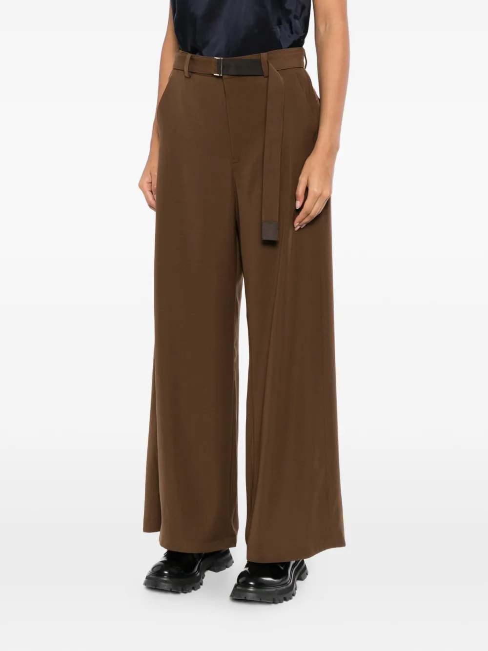 sacai Broek met wijde pijpen Bruin