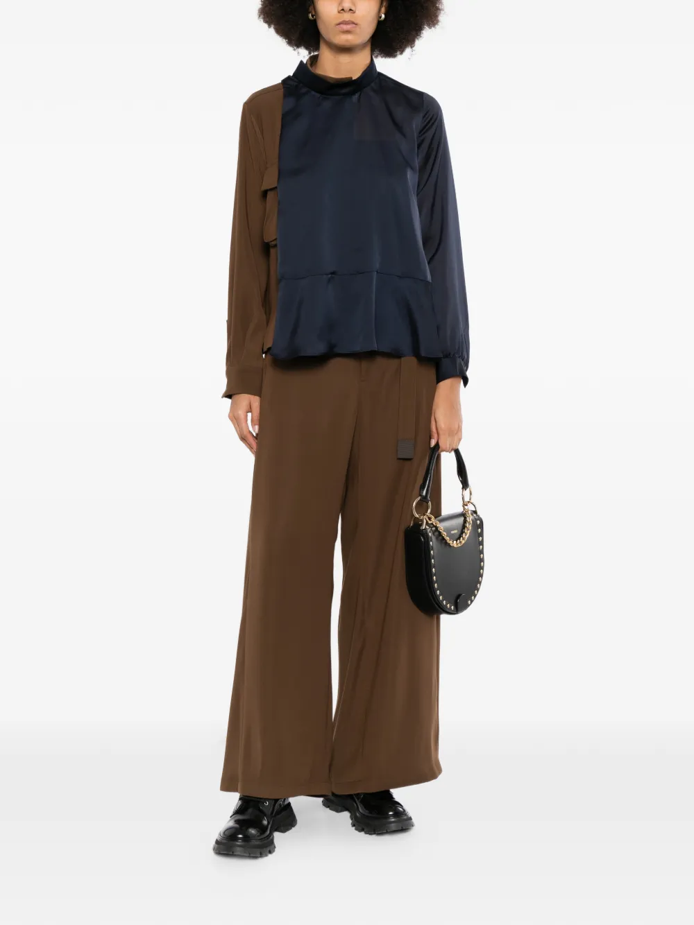 sacai Broek met wijde pijpen Bruin
