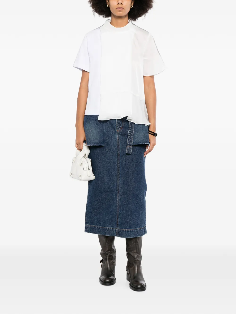 sacai asymmetric panelled T-shirt