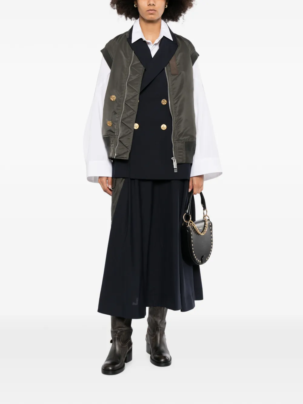 Sacai Layered Bomber Gilet In Green