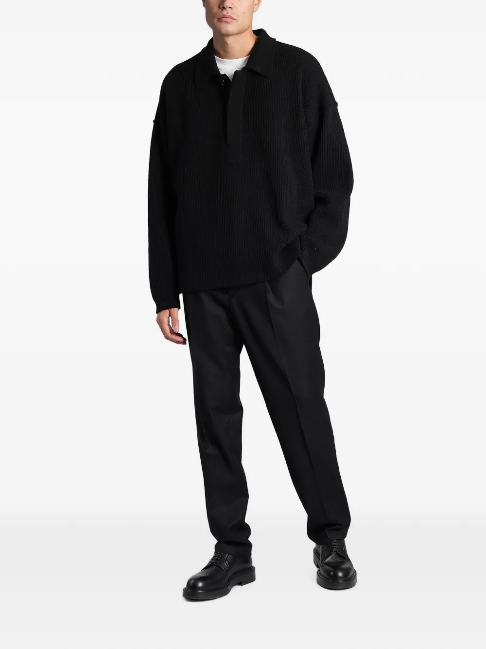Roberto Collina Ribgebreid poloshirt Zwart