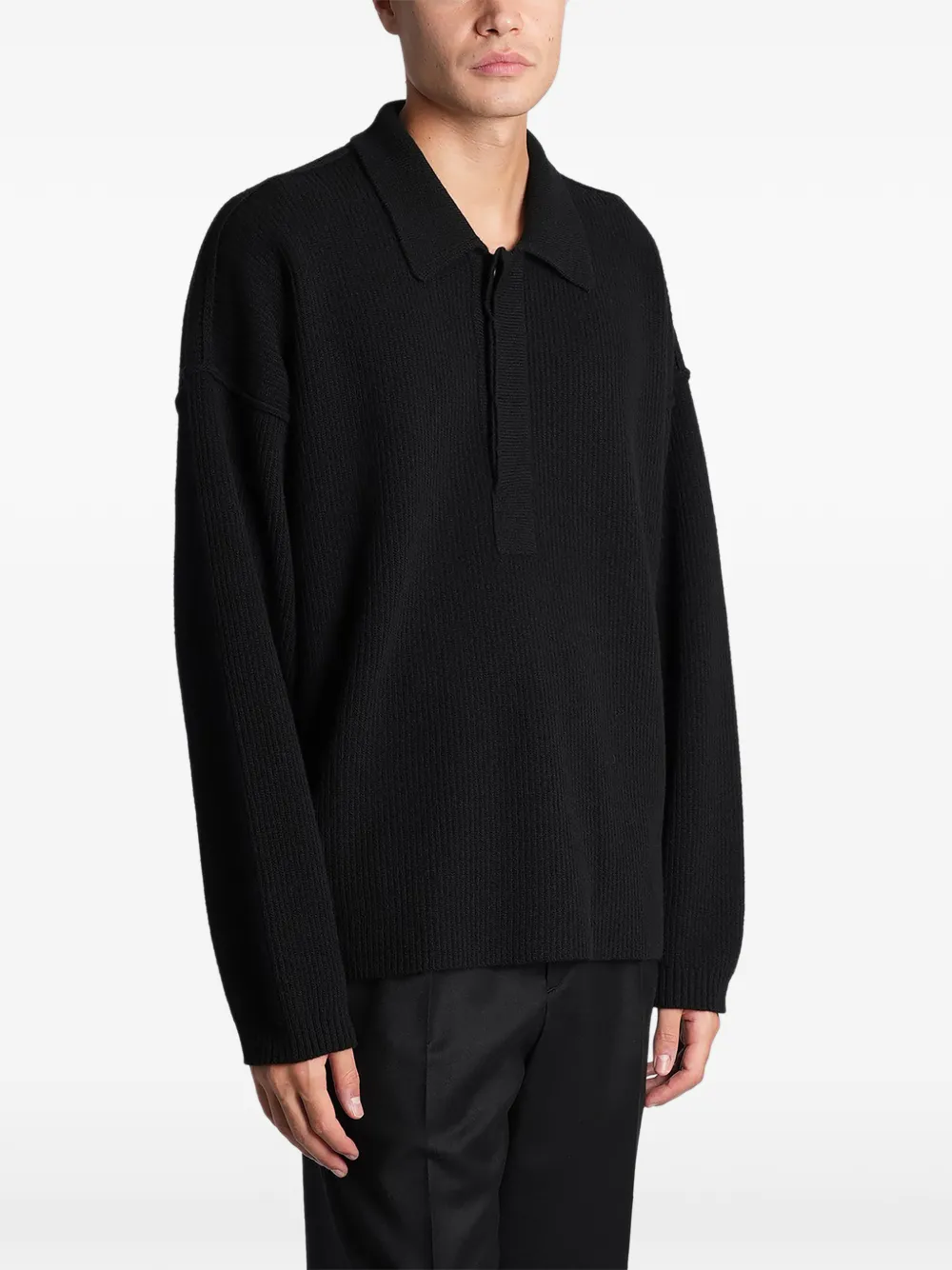 Roberto Collina Ribgebreid poloshirt Zwart
