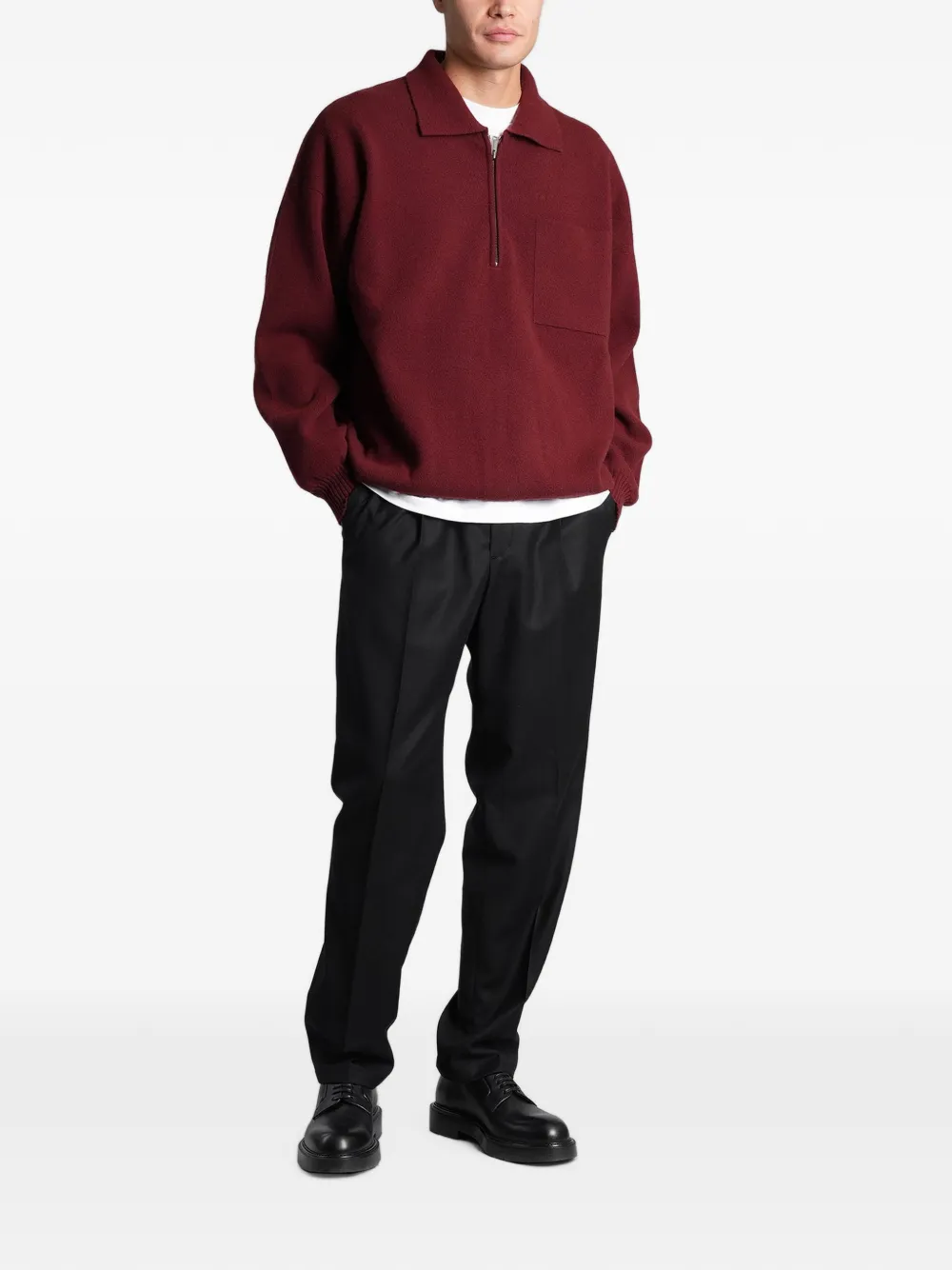 Roberto Collina Poloshirt met borstzak en kwartrits Rood