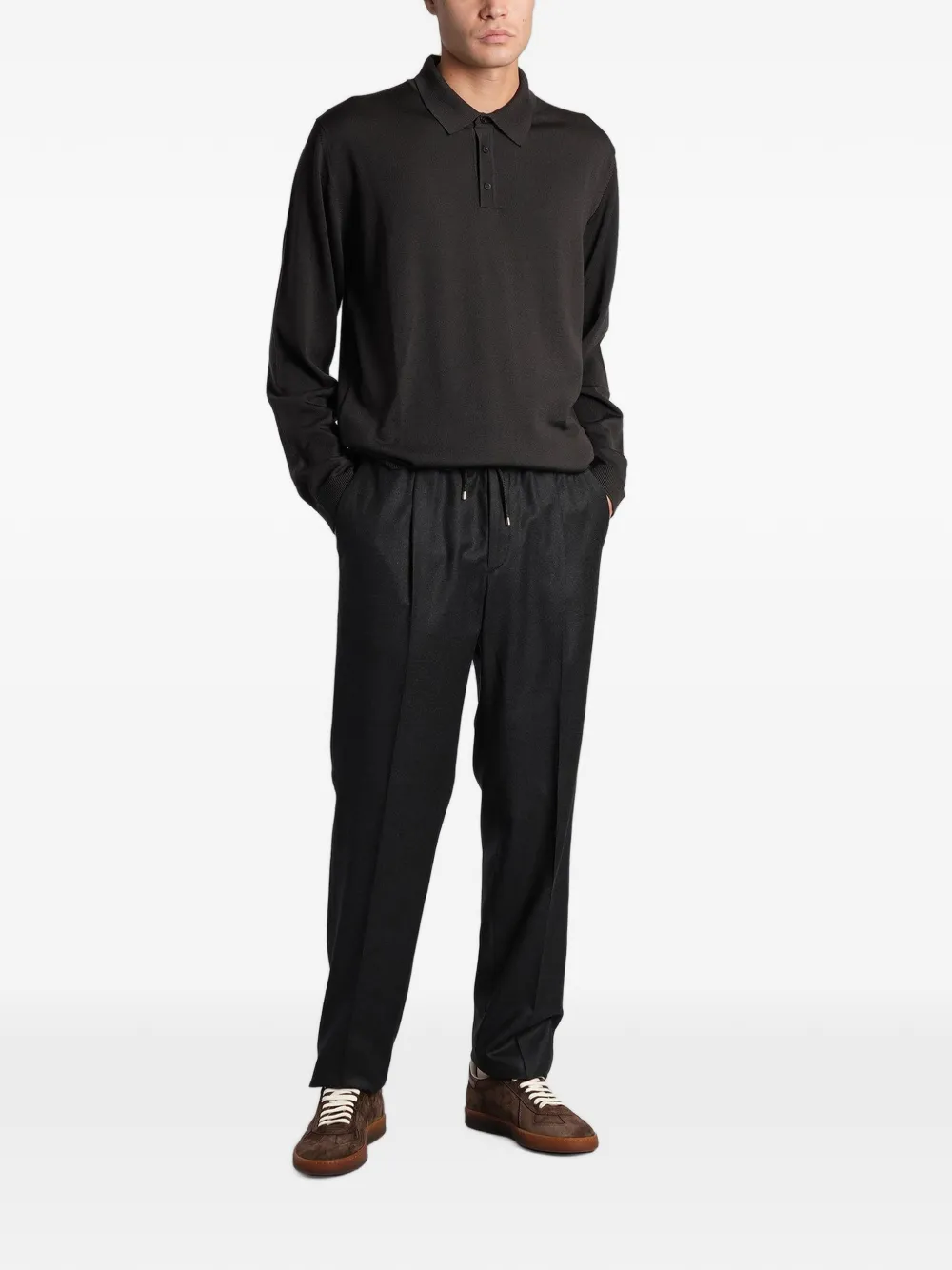 Roberto Collina Poloshirt met lange mouwen Bruin