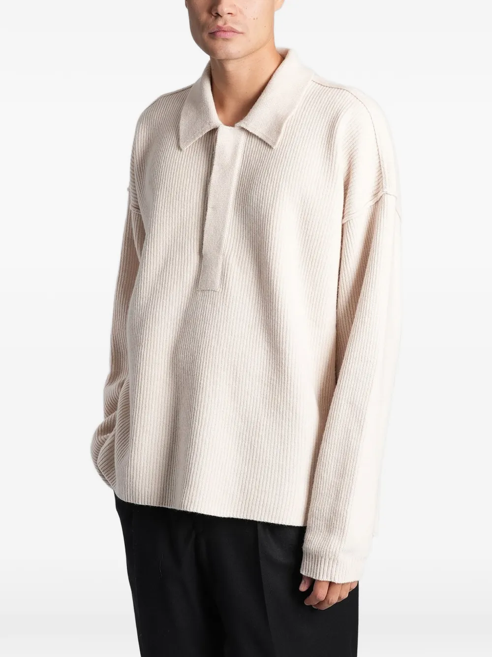 Roberto Collina Ribgebreid poloshirt Beige