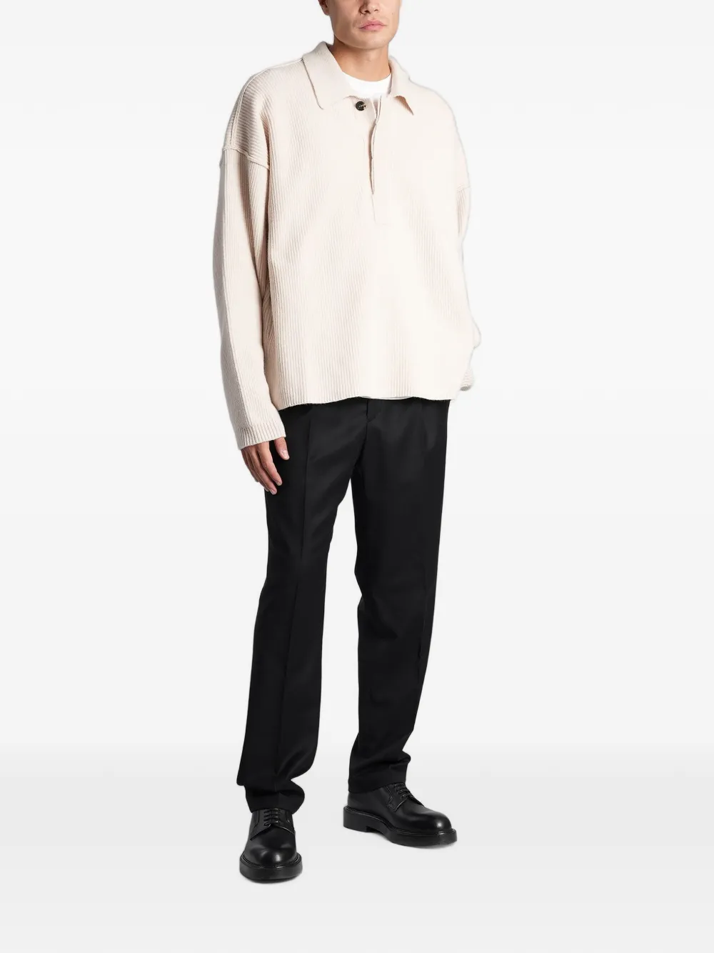 Roberto Collina Ribgebreid poloshirt Beige