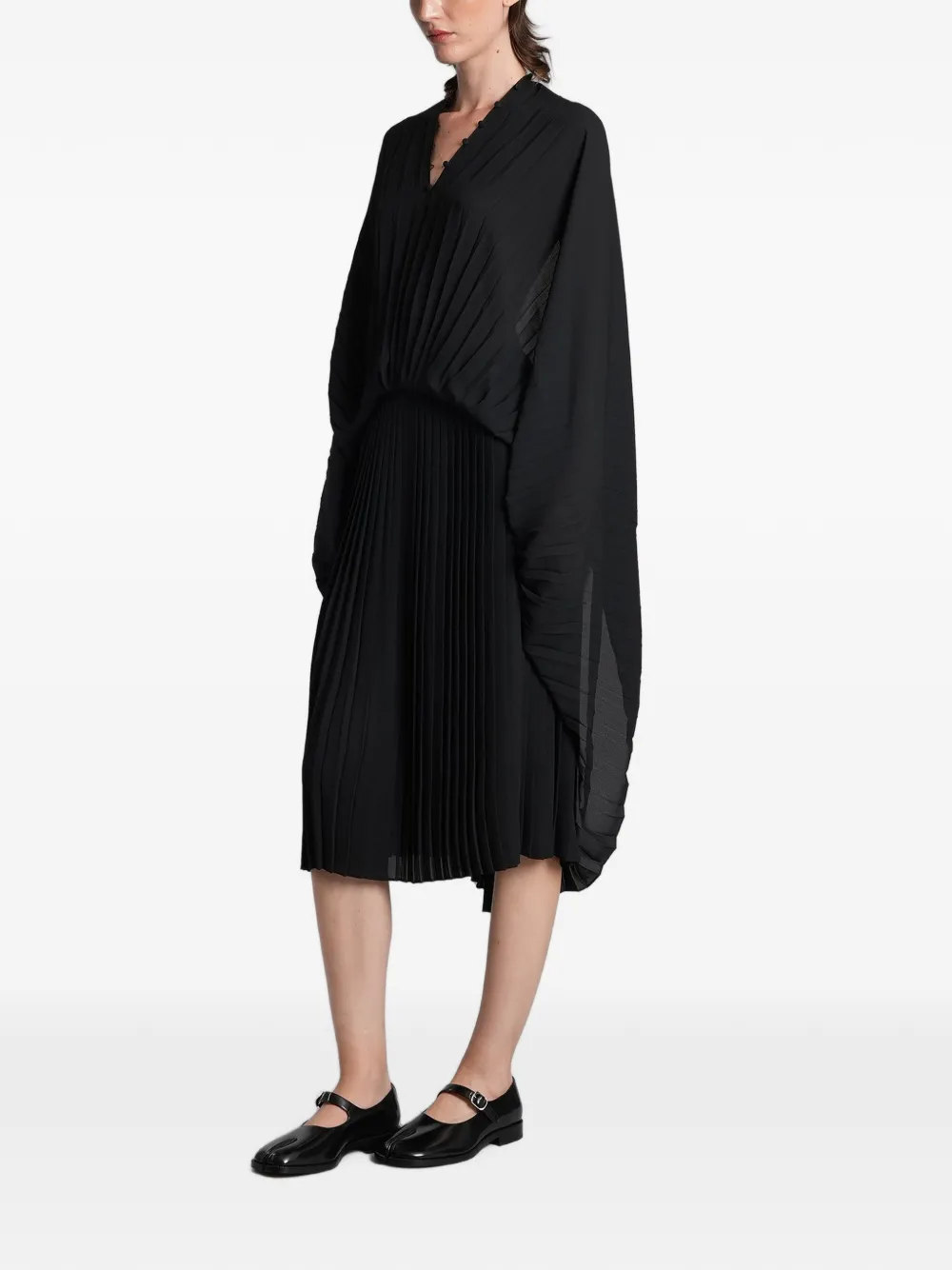 Maison Margiela pleated open-back midi dress Zwart
