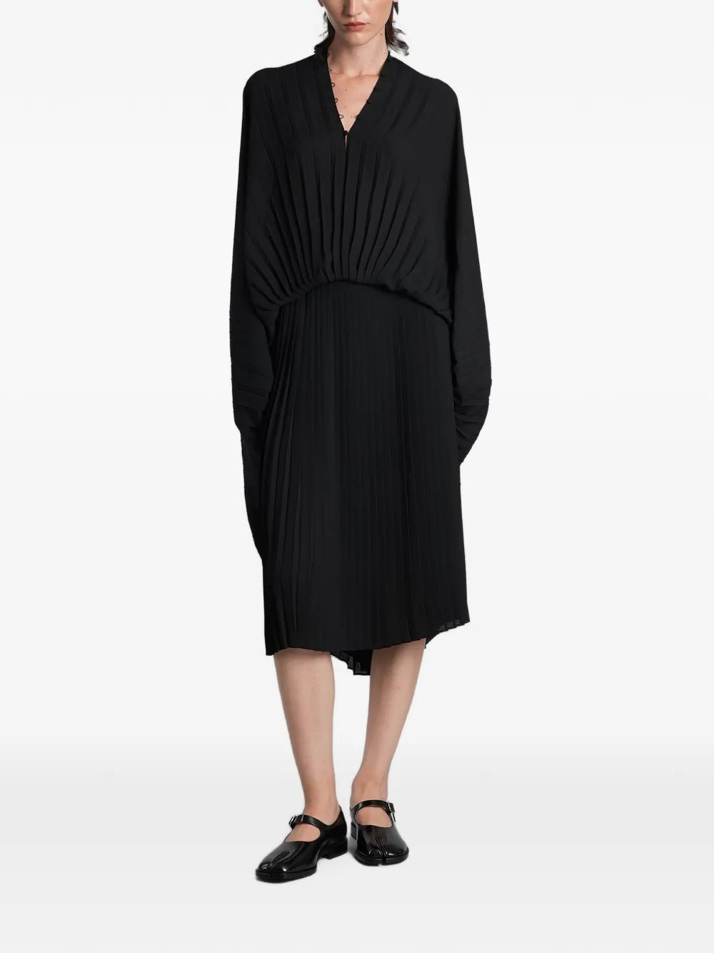 Maison Margiela pleated open-back midi dress Zwart