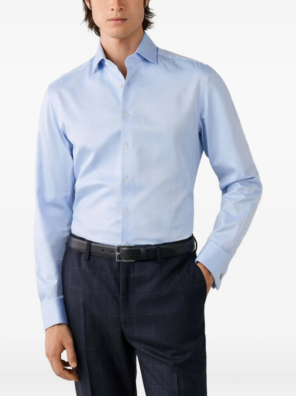 Hackett London Overhemd met visgraatpatroon en Knightsbridge-kraag Blauw