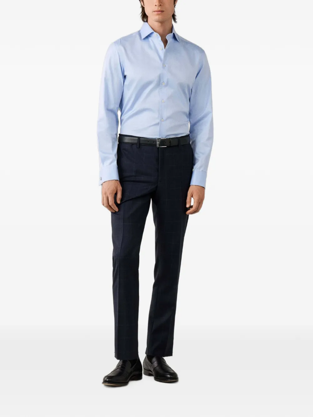 Hackett London Overhemd met visgraatpatroon en Knightsbridge-kraag Blauw