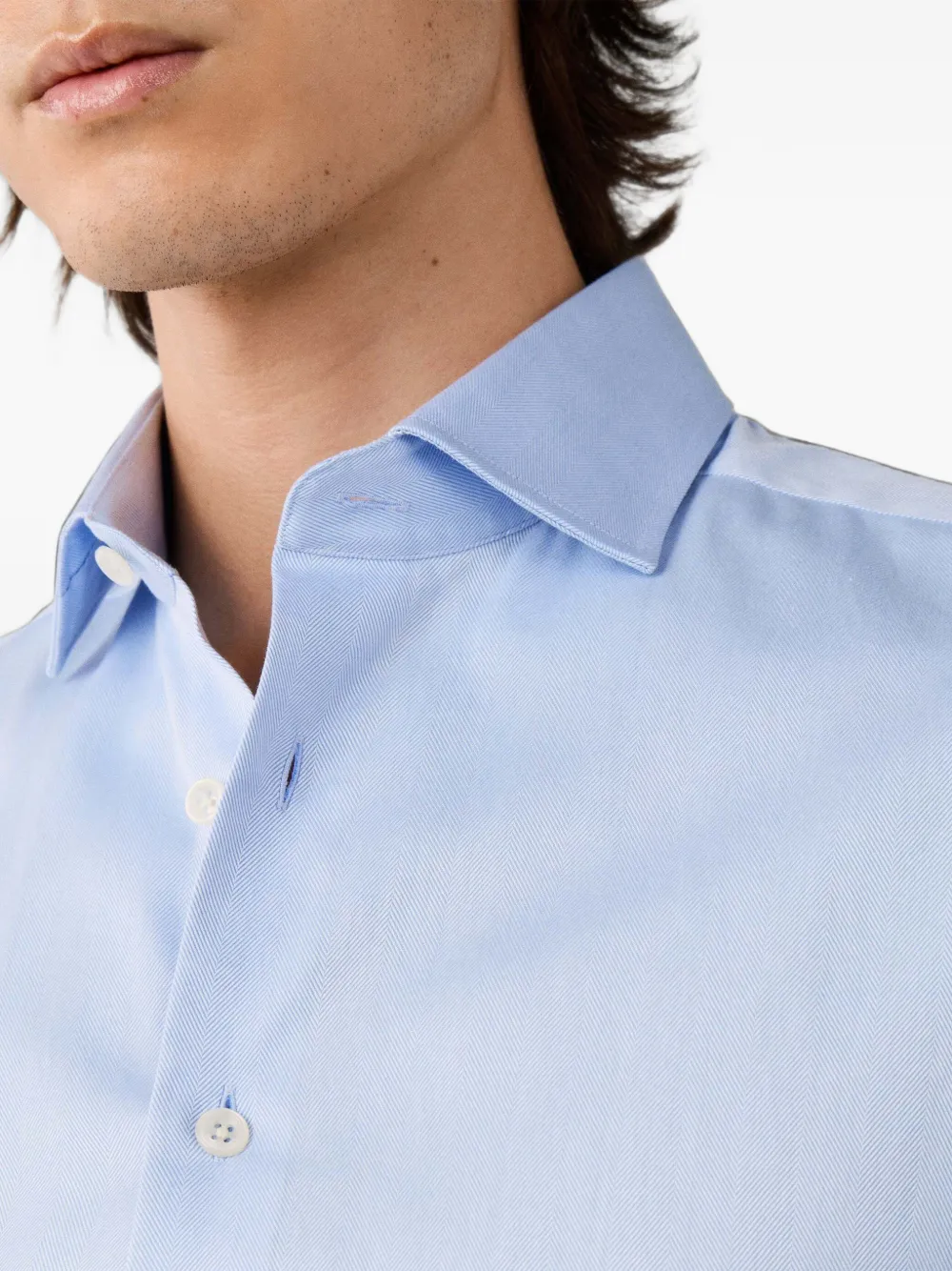 Hackett London Overhemd met visgraatpatroon en Knightsbridge-kraag Blauw
