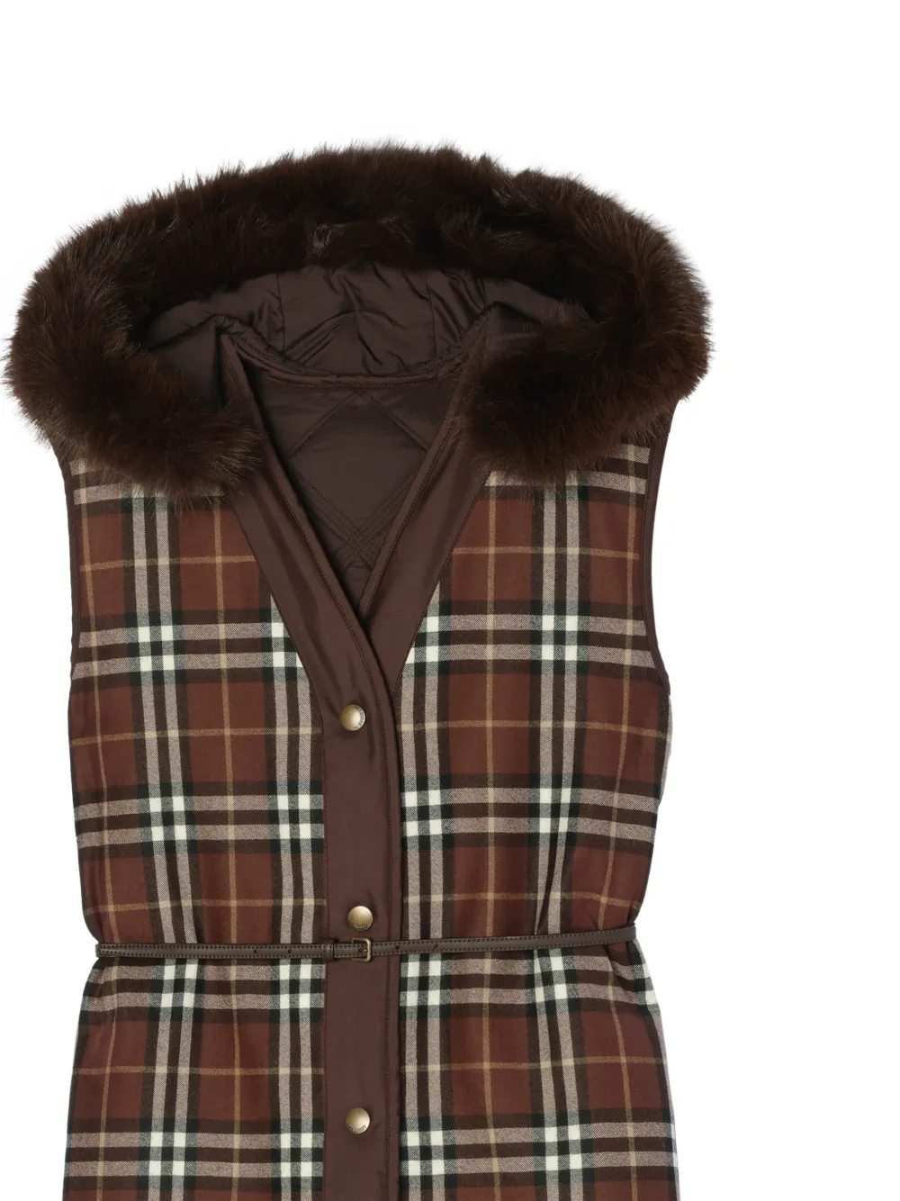 Burberry Ashfields omkeerbare geruite bodywarmer met capuchon Bruin